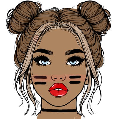 realistic girl with two buns on her hair and lips