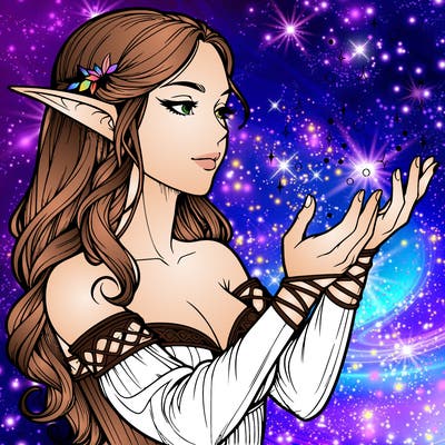 realistic elf girl doing magic