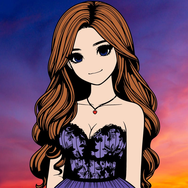 realistic girl with long hair and pretty prom dress