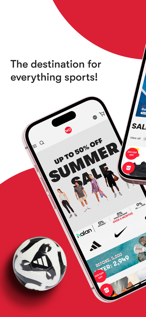 WayUp Sports - WayUp Sports app interface displaying a summer sale with athletic apparel and a soccer ball