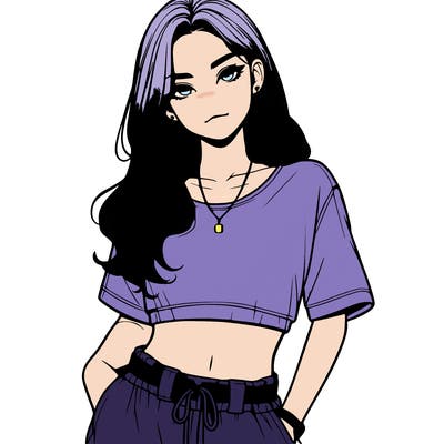 realistic girl witha crop top and baggy pants