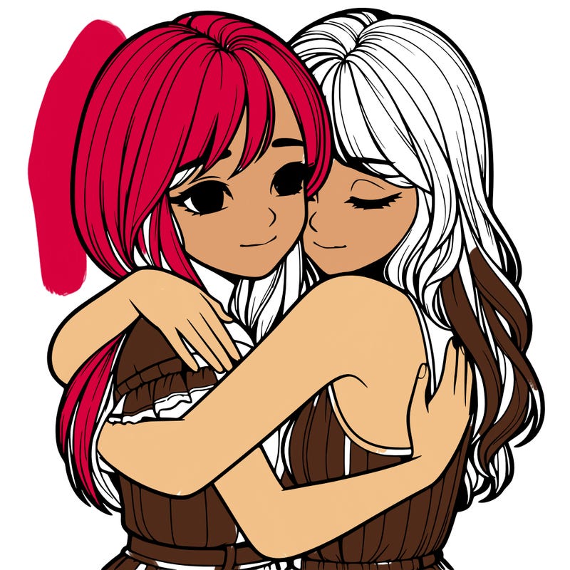 realistic girls hugging