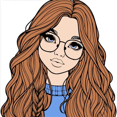 girl with long hair and freckles and glasses realistic