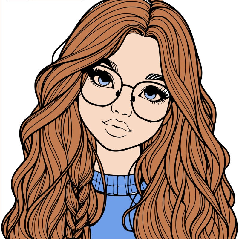 girl with long hair and freckles and glasses realistic