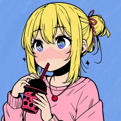 manga character drinking boba