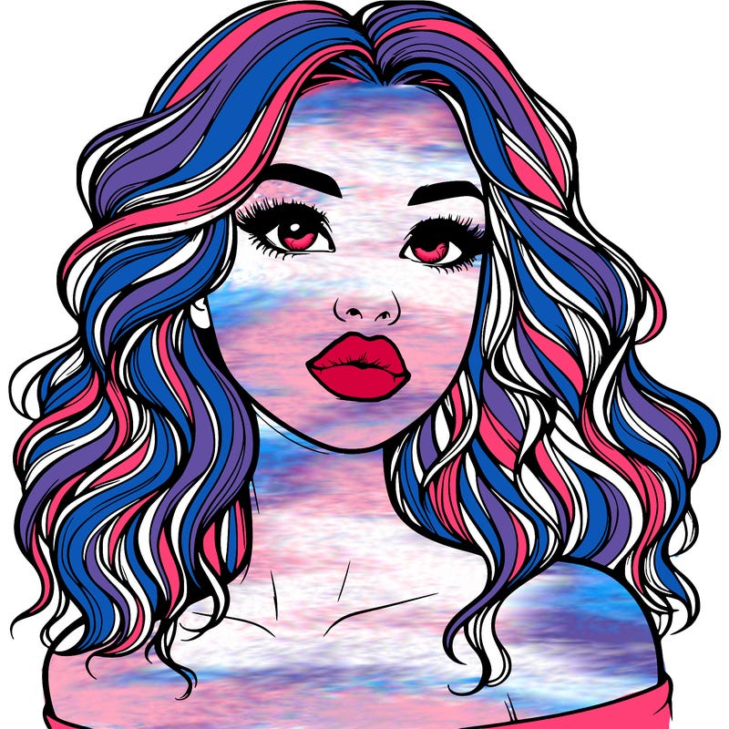 realistic girl with wavy hair and lips