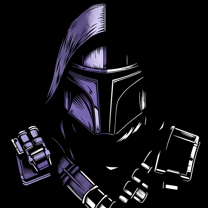 realistic warrior bounty hunter with mask and hood on