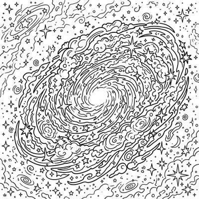 Embark on an epic cosmic adventure with this intricate starburst galaxy coloring page, bursting with new stars and swirling cosmic energy. Perfect for anyone who loves space, science, and a stellar coloring challenge.