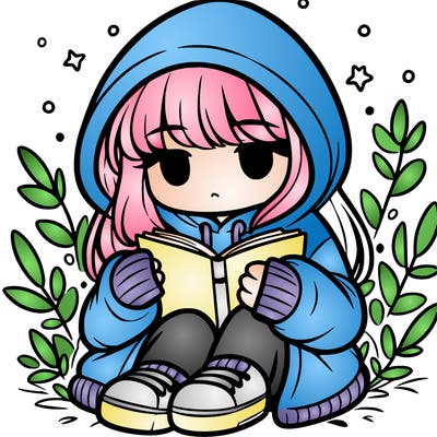 girl in oversized hoodie reading a book