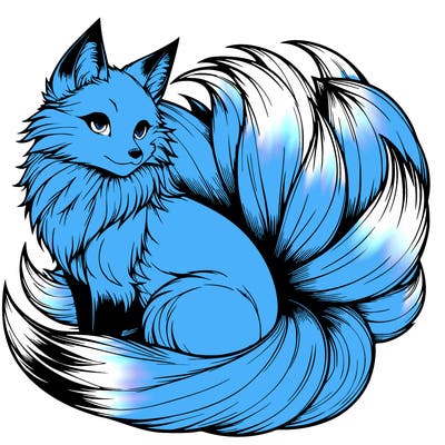 realistic detailed 9 tailed anime fox