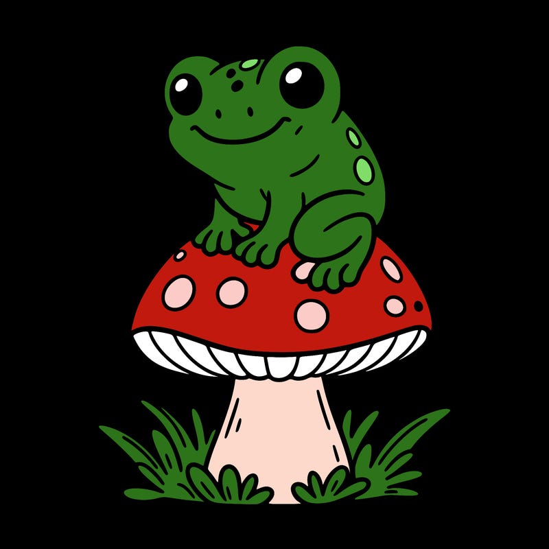 cute frog ontop mushroom