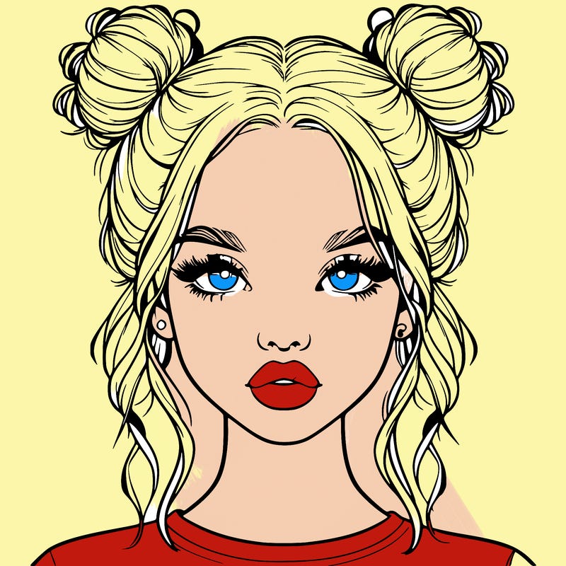 realistic girl with two buns in hair and lips