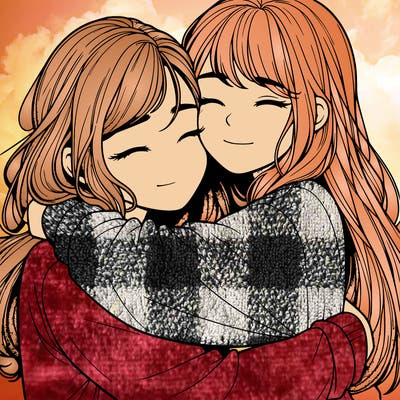 realistic two girls hugging