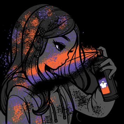 a realistic girl spray painting