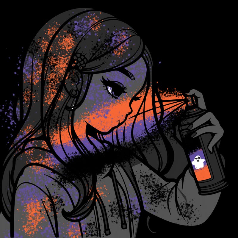 a realistic girl spray painting