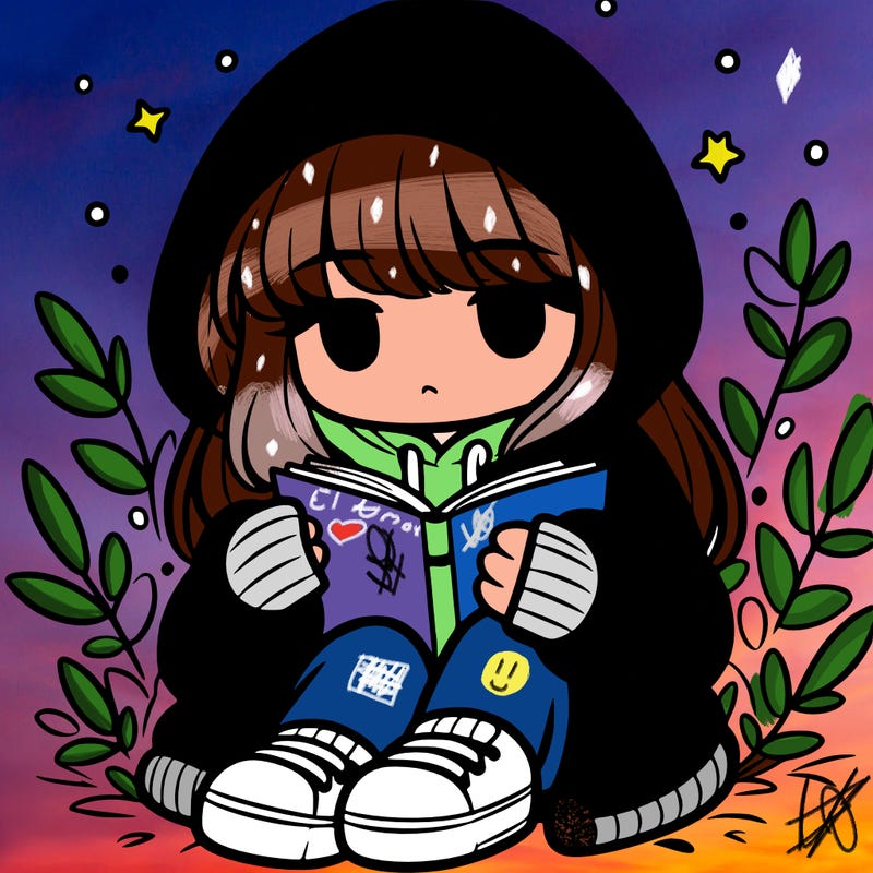 girl in oversized hoodie reading a book