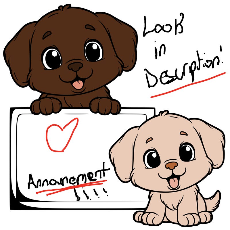 puppy holding up a blank sign