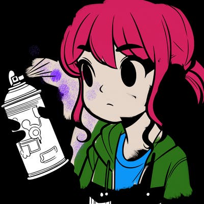 a girl looking at a spray painting can