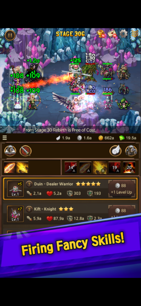 Everybody's RPG - Retro pixel art battle scene in Everybodys RPG featuring heroes using skills