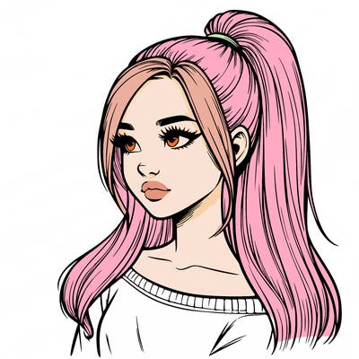 realistic girl with a high ponytail