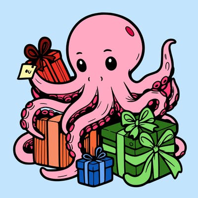 an octopus wrapping gifts
