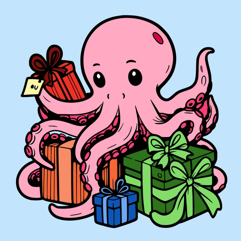 an octopus wrapping gifts