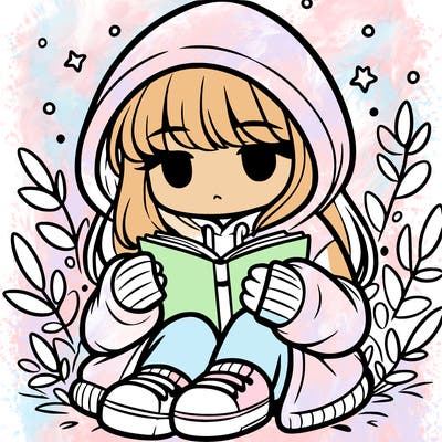 girl in oversized hoodie reading a book