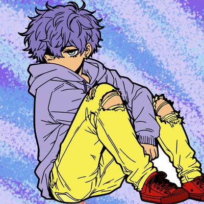 a male hoddie ripped jeans messy hair anime