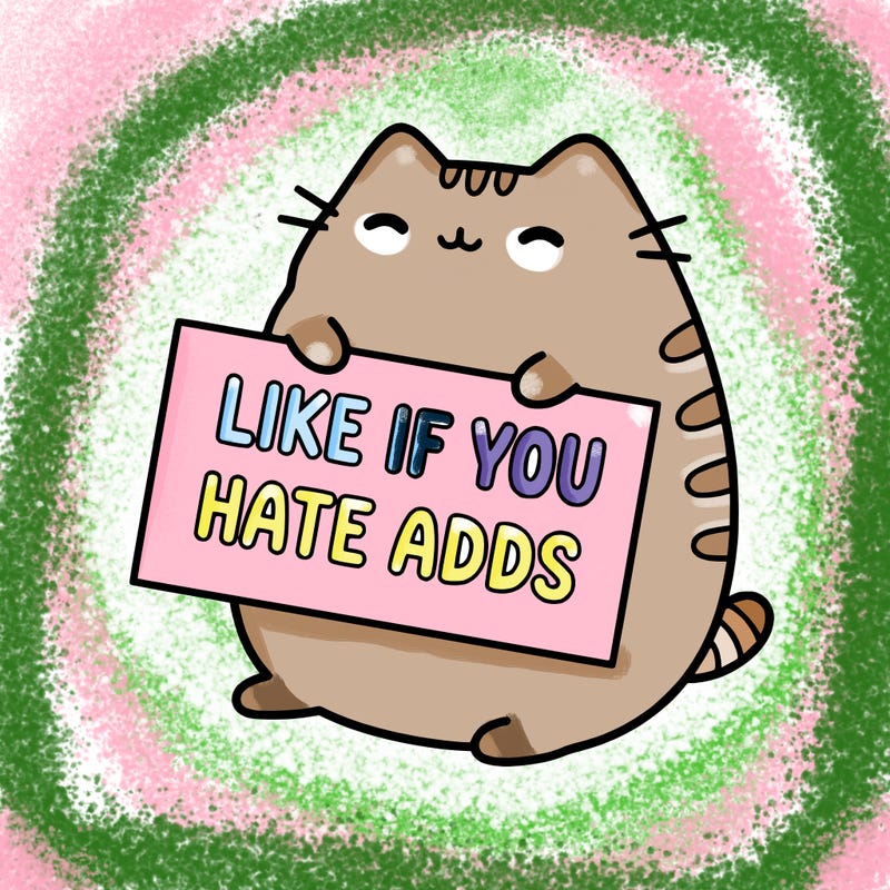 a kawii pusheen cat holding a sign that says like if you hate adds