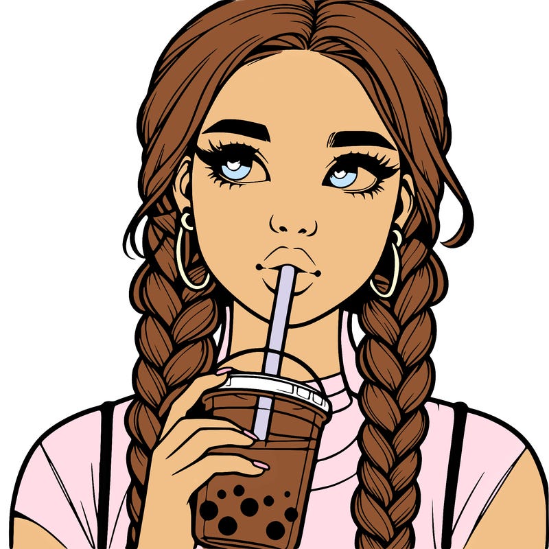 realistic girl with braided hair drinking boba