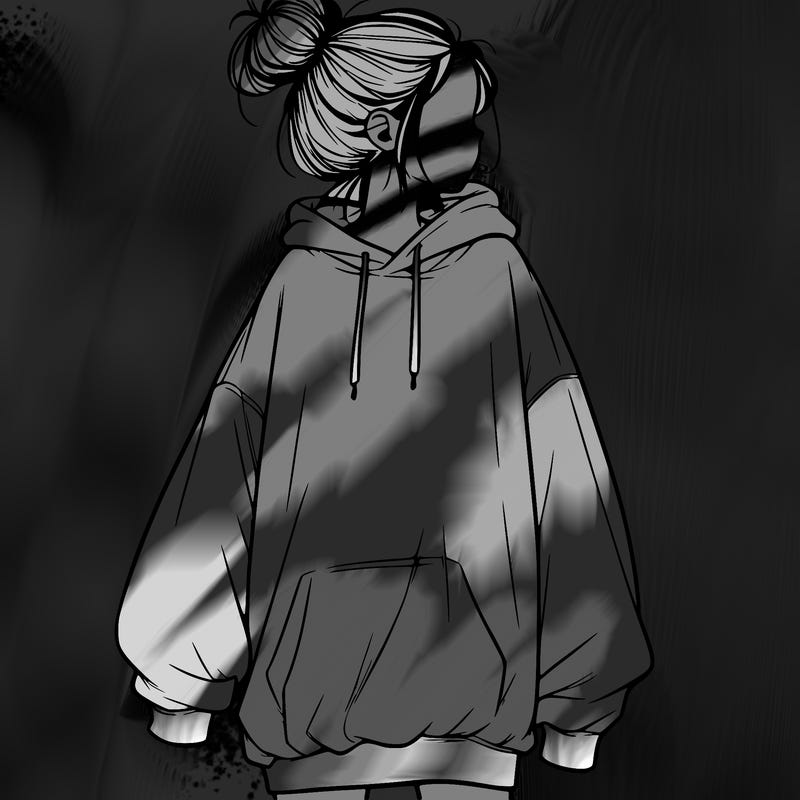 realistic girl with a oversized sweatshirt on and a bun