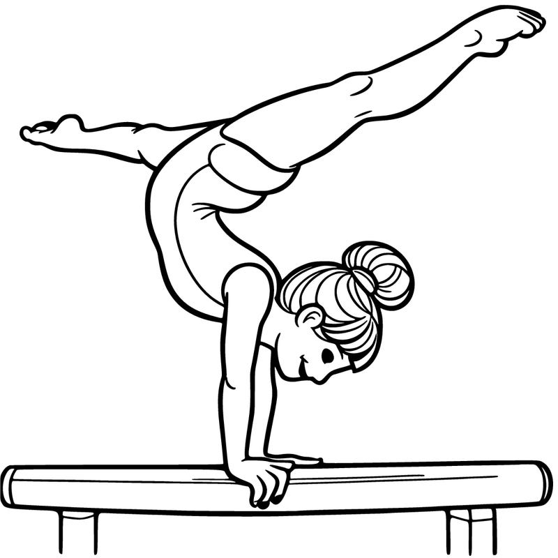 gymnast doing split handstand on a beam