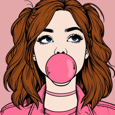 realististic girl blowing bubble -gum