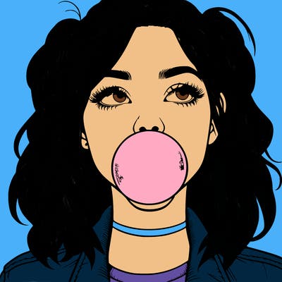 realististic girl blowing bubble -gum
