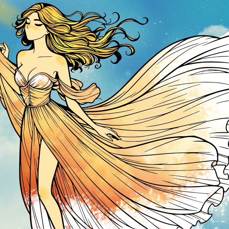 realistic woman in dress flowing the the wind