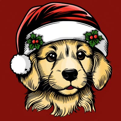 realistic dog wearing a santa hat