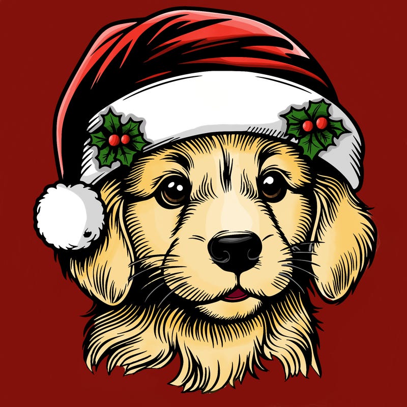 realistic dog wearing a santa hat