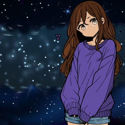 manga teen girl  in a sweater and baggy pants