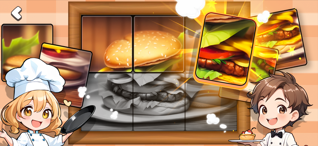 Dream Piece: Kids Jigsaw - A colorful hamburger jigsaw puzzle for kids with cute cartoon chefs