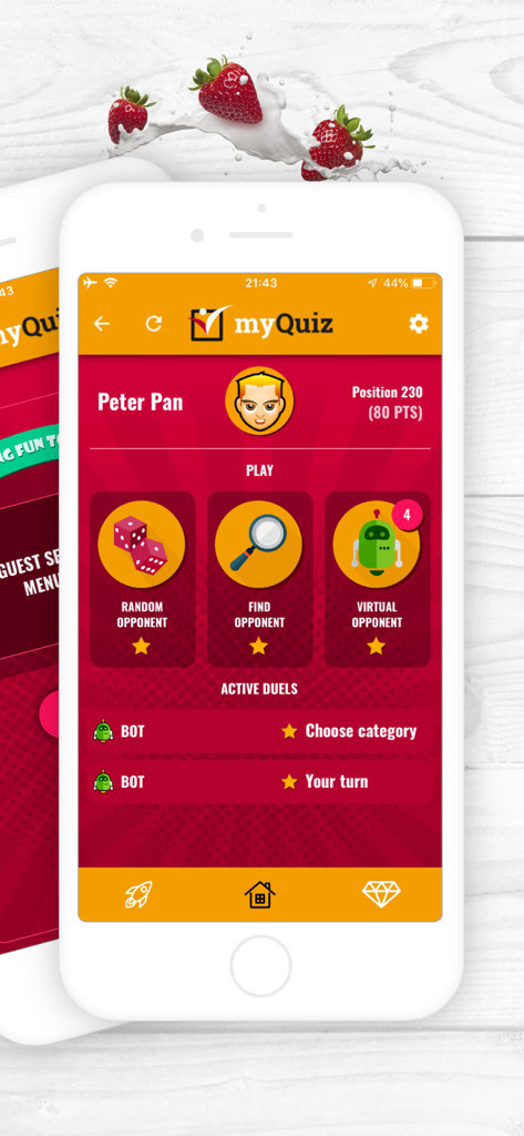 Screenshot of the myQuiz gamified training interface in the myStandards app showing options to challenge opponents to duels.