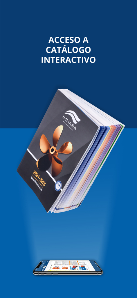 Pantalla del catálogo interactivo de accesorios náuticos de la aplicación móvil Imnasa