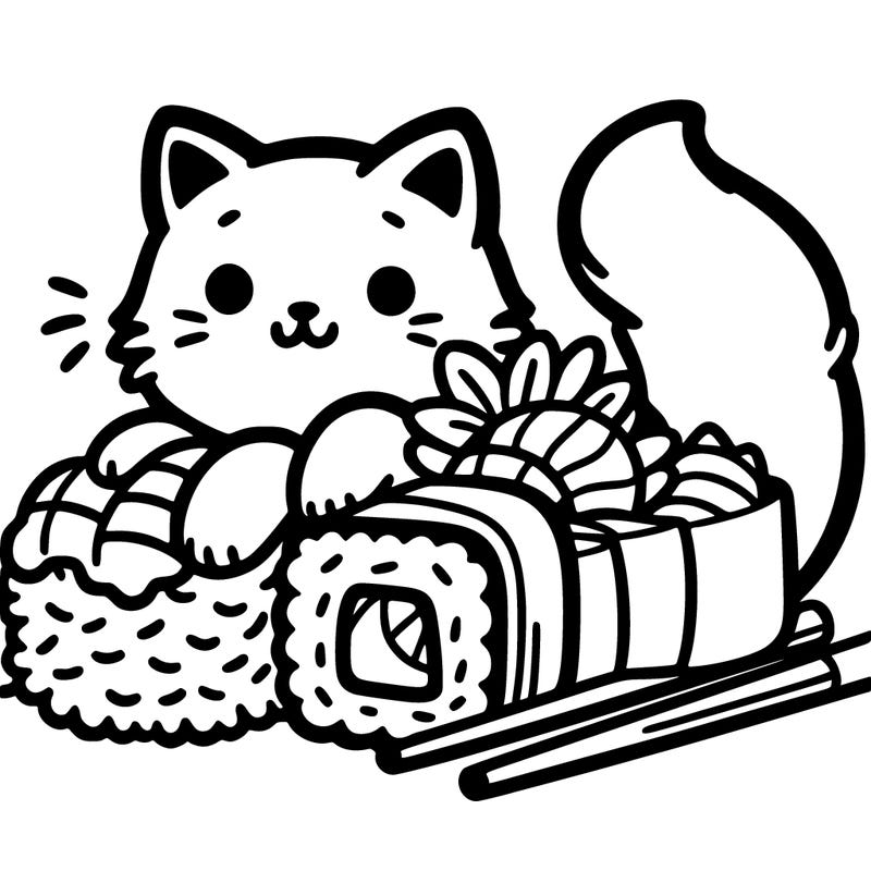 cat with sushi