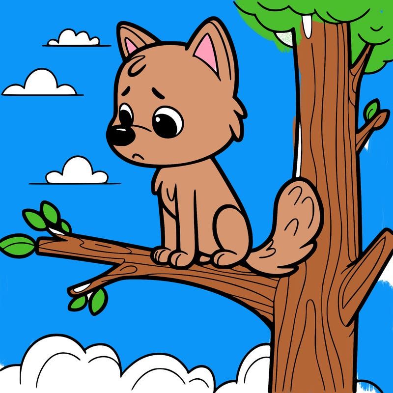 dog is stuck in the tree it is very sad it is very high