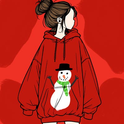 realistic girl with a oversized sweatshirt on and a bun