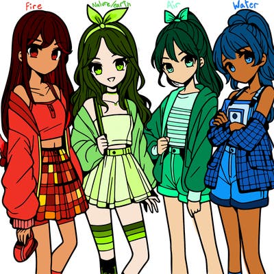 teen manga girls group of 4