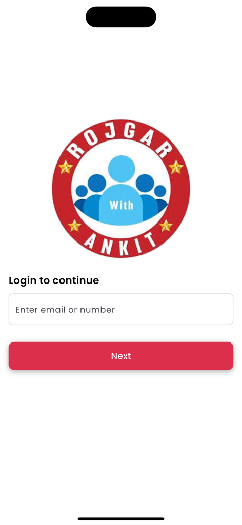Rojgar With Ankit - Login screen of the Rojgar With Ankit app featuring its logo and a sign in field
