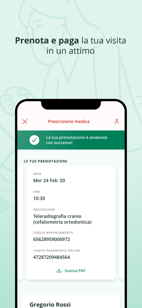 ER Salute app interface displaying a successful medical visit booking confirmation