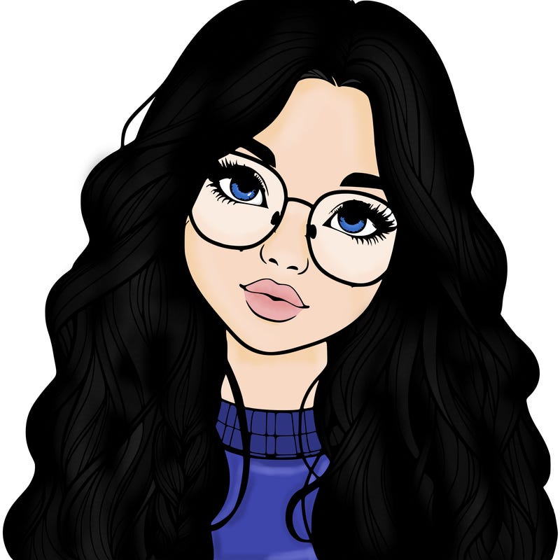 girl with long hair and freckles and glasses realistic