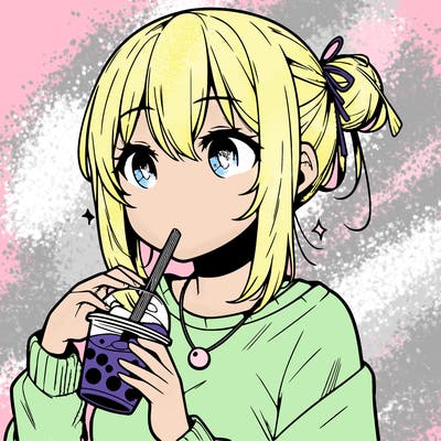 manga character drinking boba