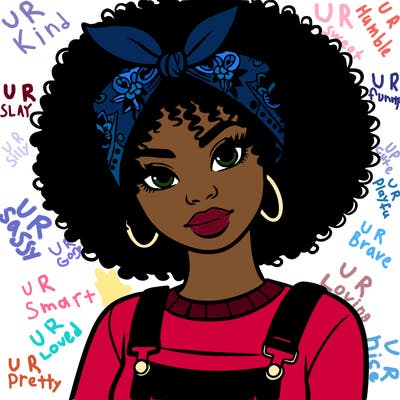 black women with curly hair and a bandana